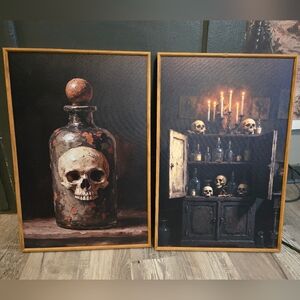 Nwot Set Of Skull Art Print Set with Wooden Frames. 16x24 Both.
